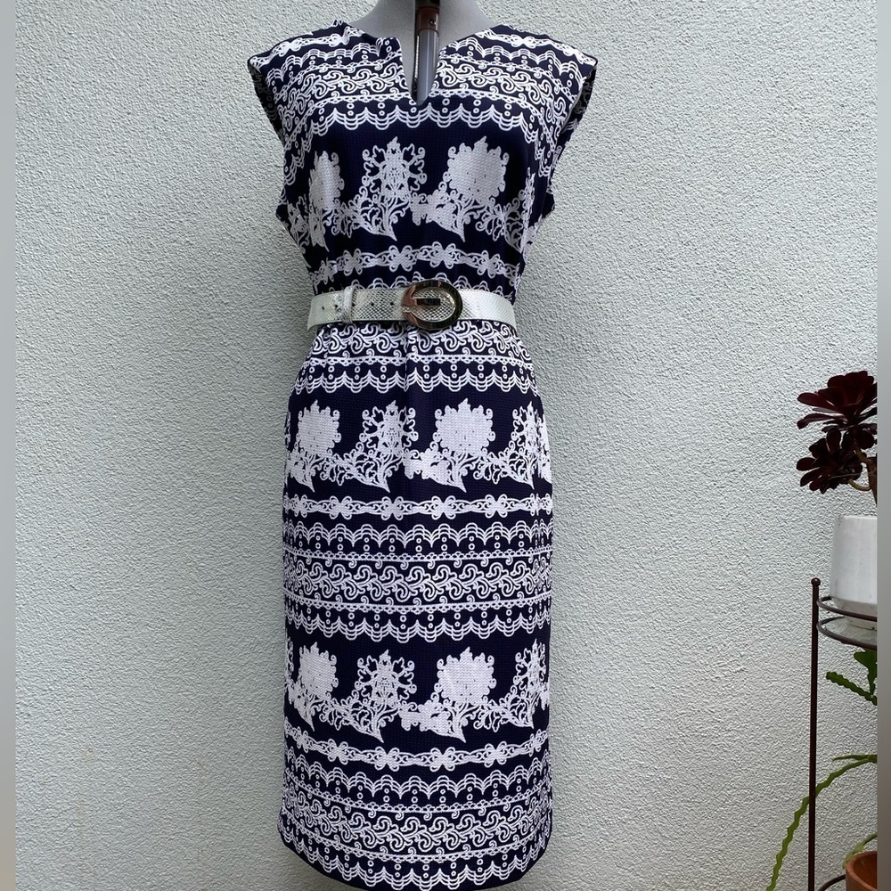 Navy& White sleeveless shift summer dress size XL
